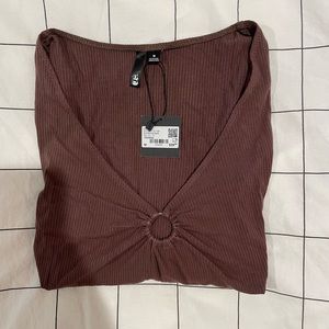 Garage Ribbed Cutout Long Sleeve Top